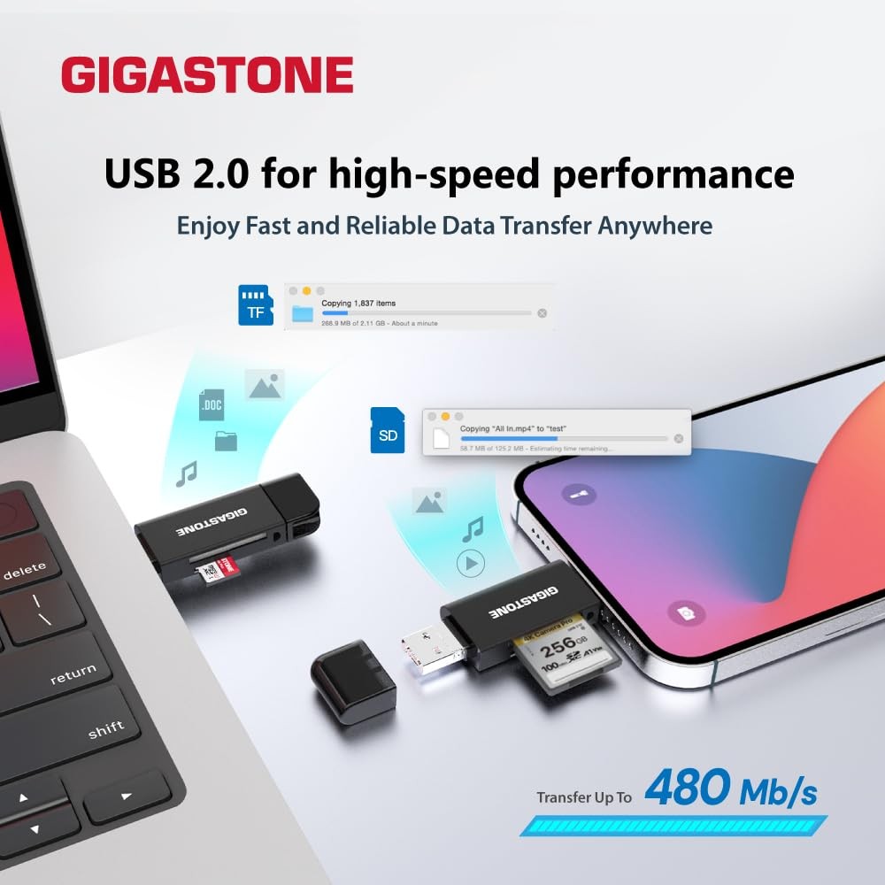 GIGASTONE SD Card Reader, 5-in-1 USB-A/USB-C Reader 1 Pack