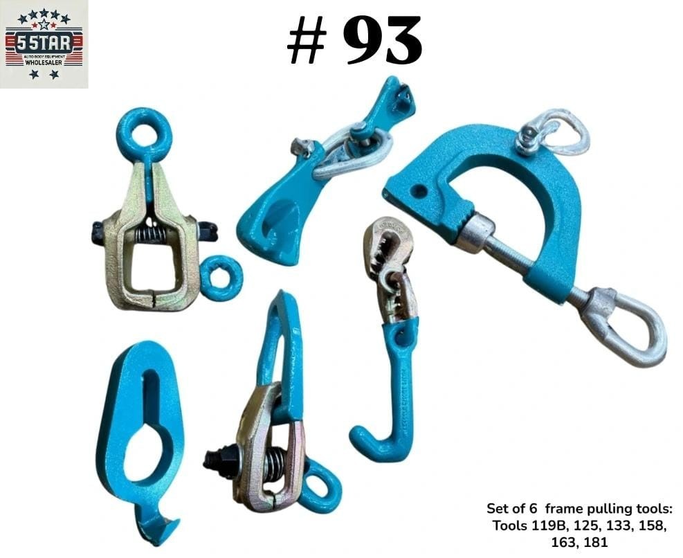 Set# 93 6 pc Auto Body Frame Machine Pulling Puller Chain & Clamps Set w/ Hooks
