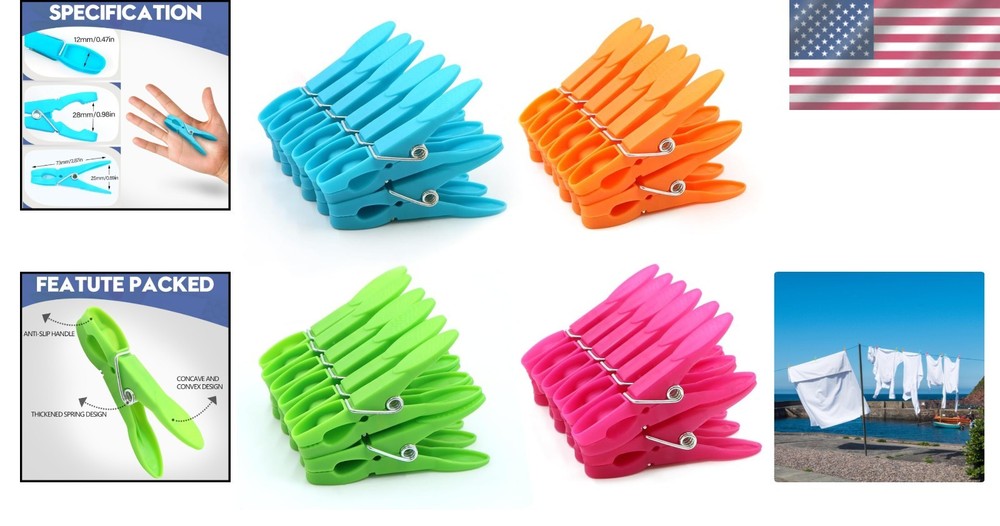 Multi-Use 48-Count Colorful Clothespins - Rust-Resistant Laundry Clips for Homes
