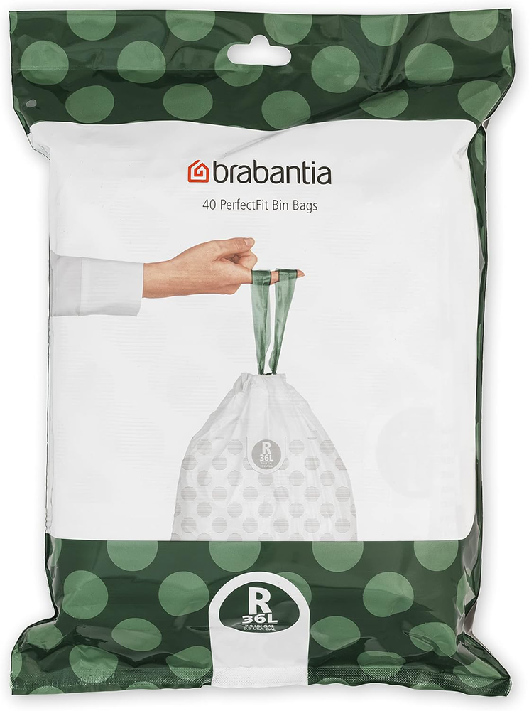 Brabantia Trash Bags Size R 9.5 Gal Drawstring 40 Thick Plastic Liners
