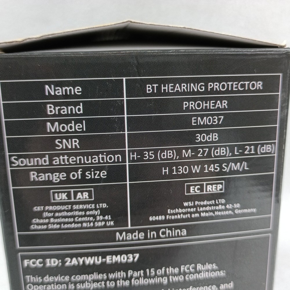 PROHEAR EM037 Bluetooth Hearing Protection Earmuffs NIOB Missing Screw