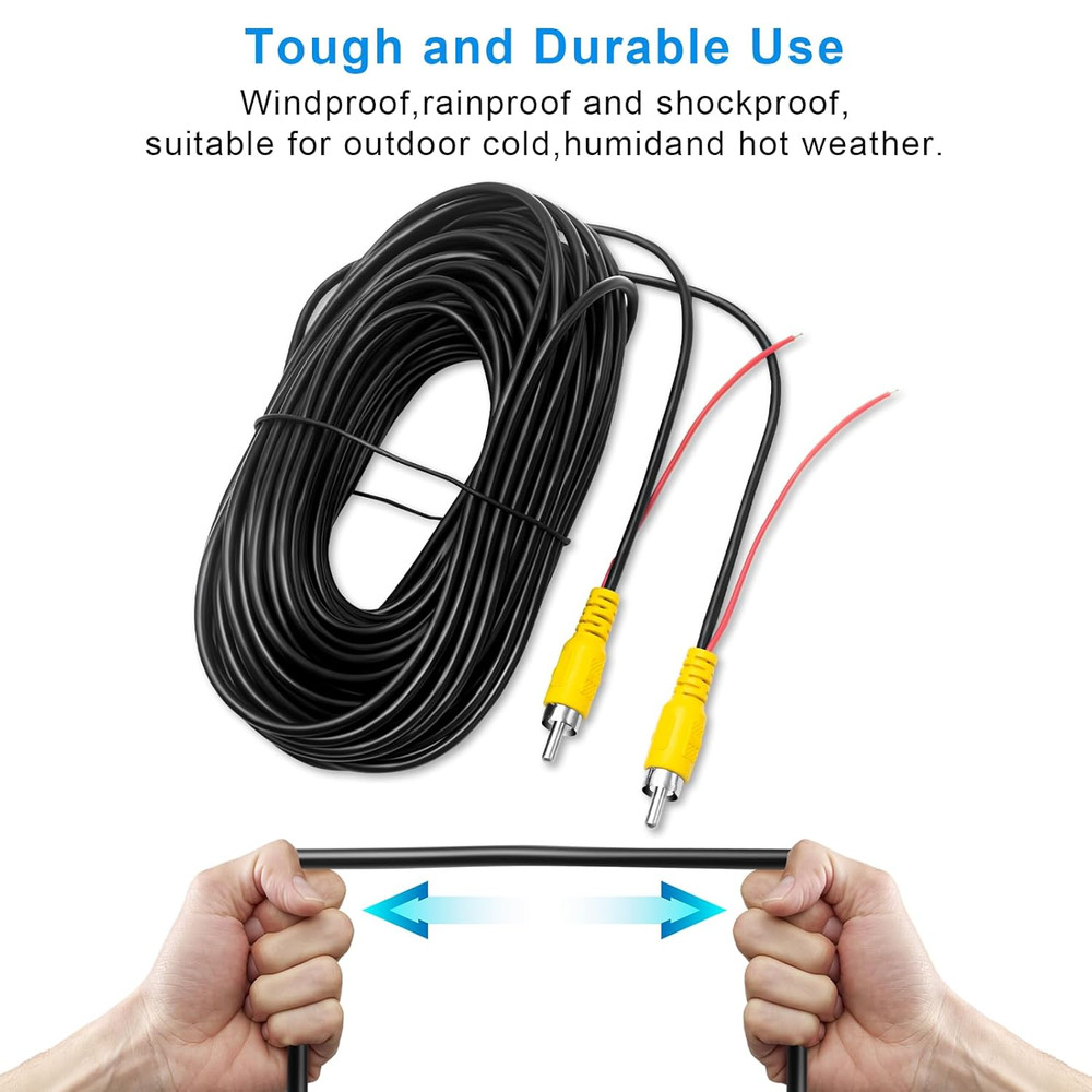 Premium Backup Camera RCA Cables, Car Reverse Camera Cable with Detection Wire (