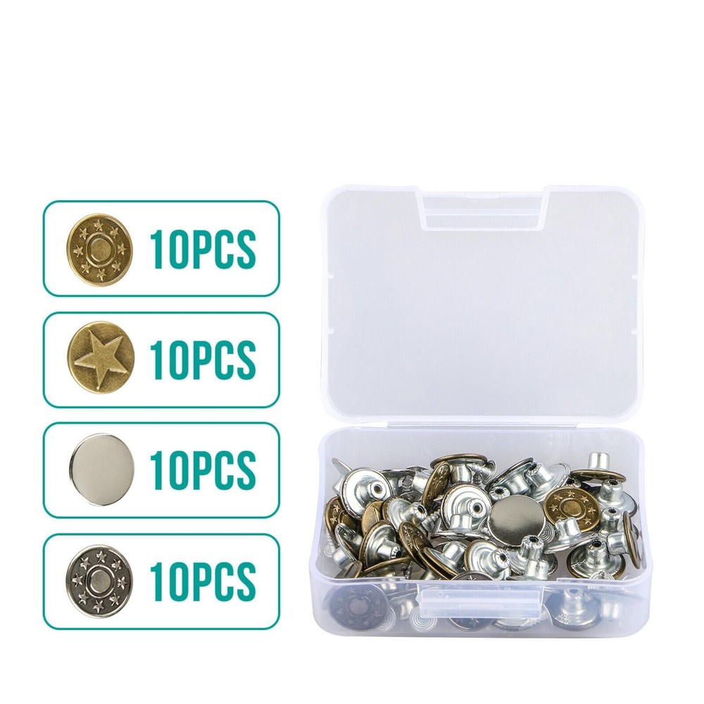 40Pcs Iron Jeans Button Tack Buttons Cap Replacement With Box For Sewing Pants