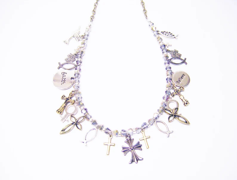 Assorted Crosses/Religious Emblem Necklace/Earrings Set