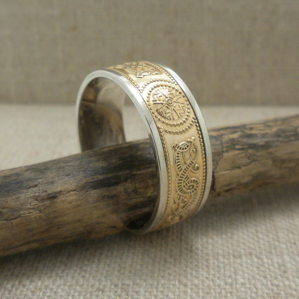 Silver & 10K Celtic Warrior Shield Wedding Ring Irish made BORU 12.25
