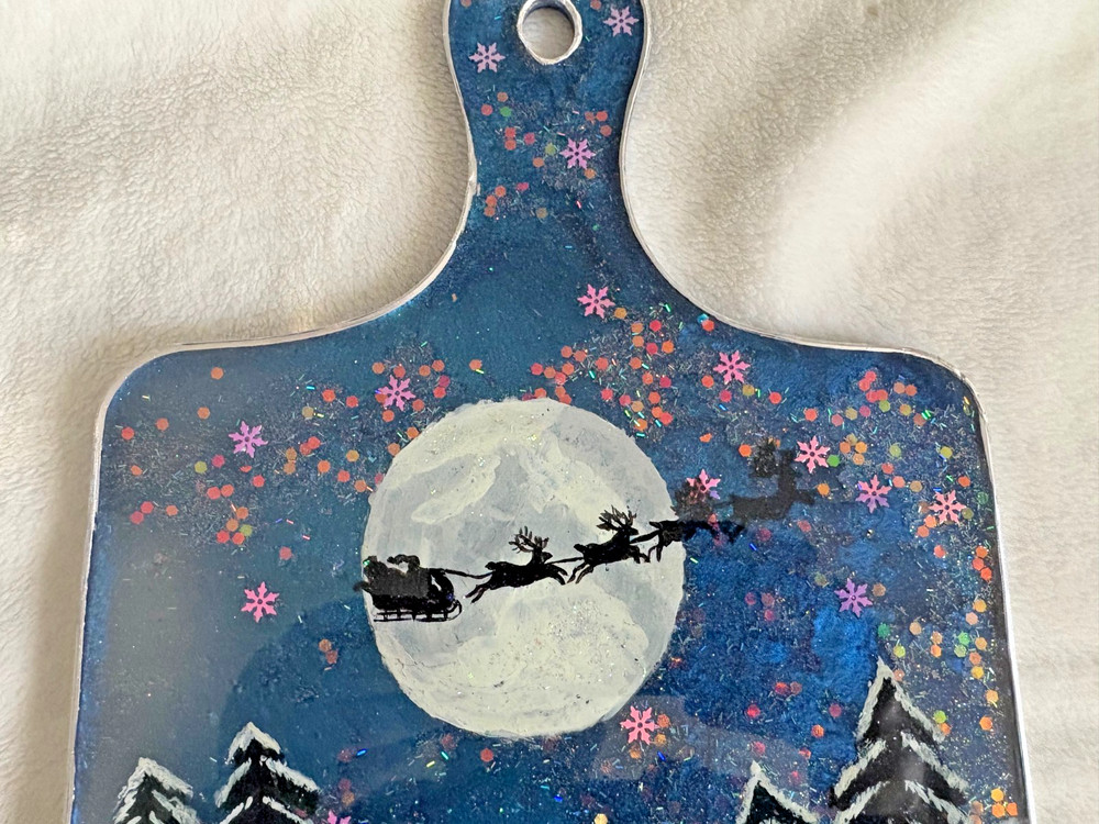 Decorative Resin Cutting Board | Hand-Painted Winter Night Scene