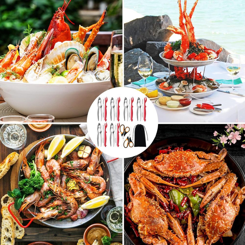 Seafood Cracker Tools, 21 Pcs Crab Leg Crackers and Tools, 6 Crab Crackers, 6 Cr