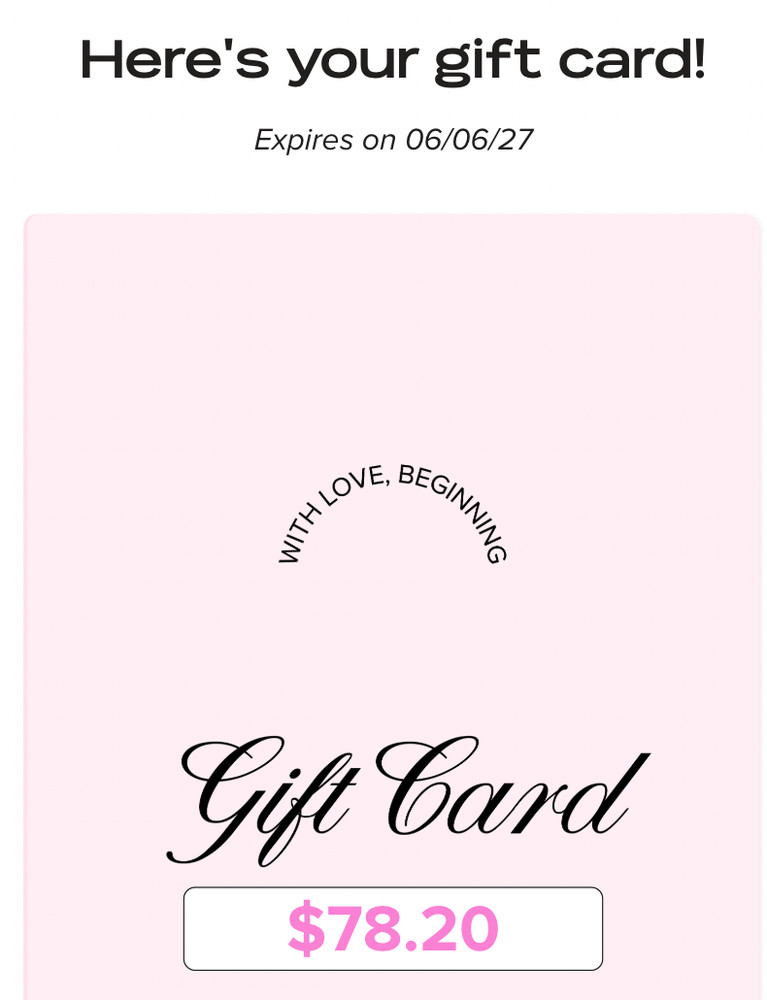 Beginning Boutique Gift Card $78.20 Value