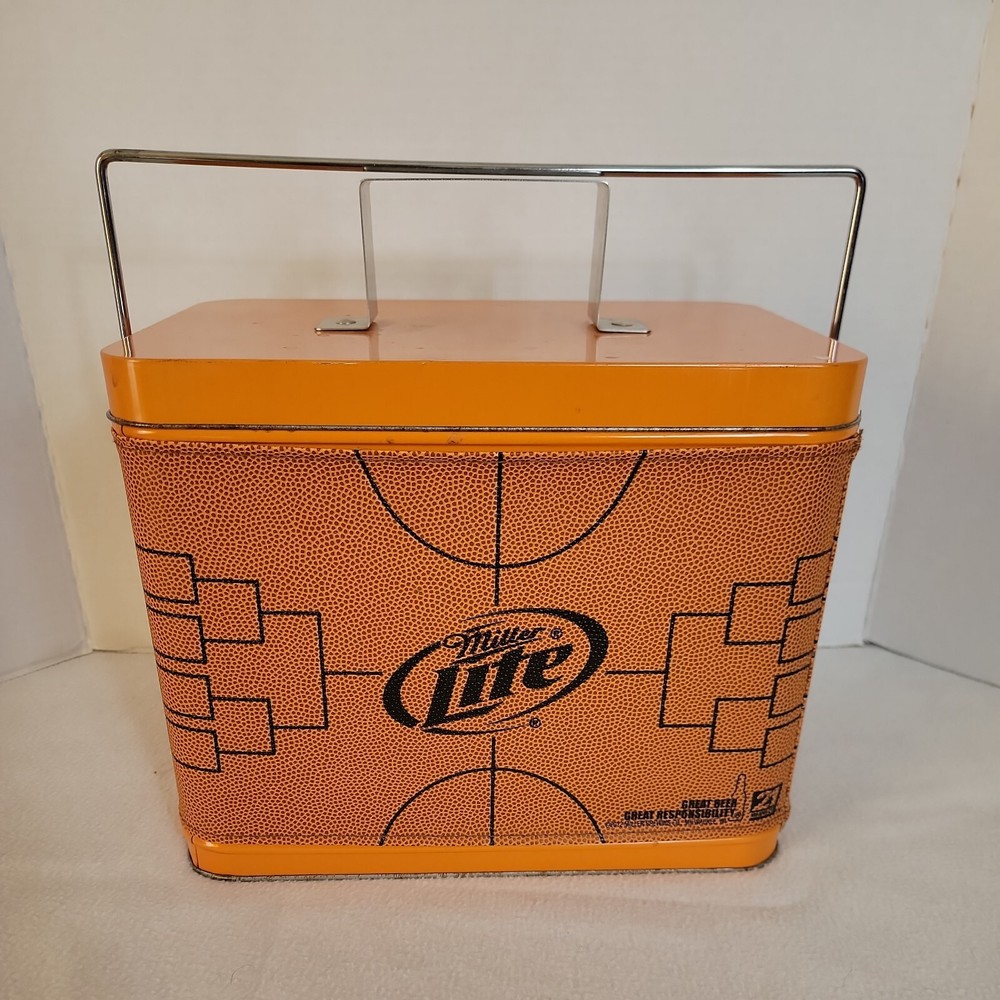 Miller Lite Orange Black Basketball Tin W/ Handles