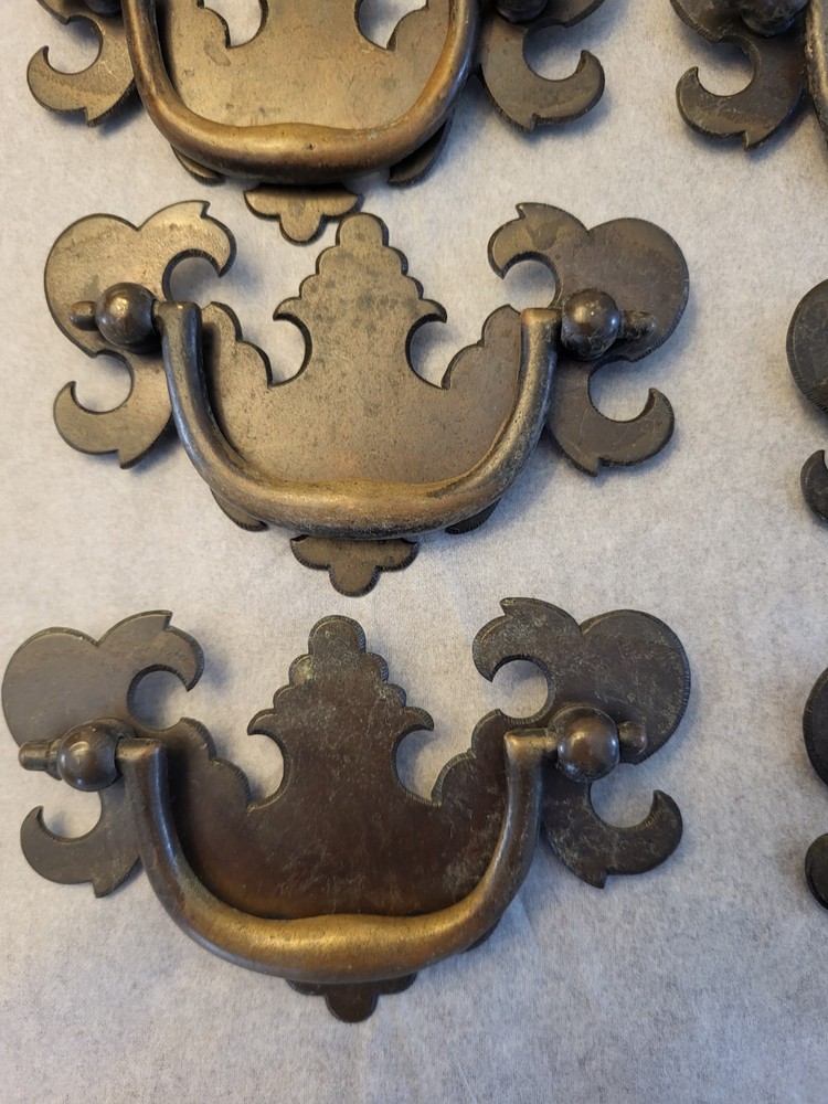 Flat Bat Drop Bail Pull Handle Solid Dark Aged Brass 2-1/2" Centers 10 Vintage