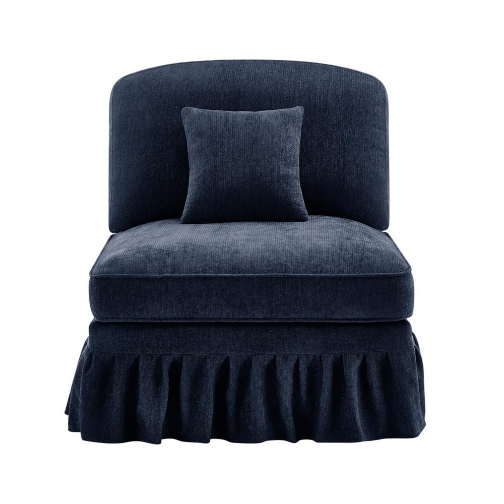 Transformative Chenille Sofa in Blue with High-Density Foam, Ruffled Skirts &