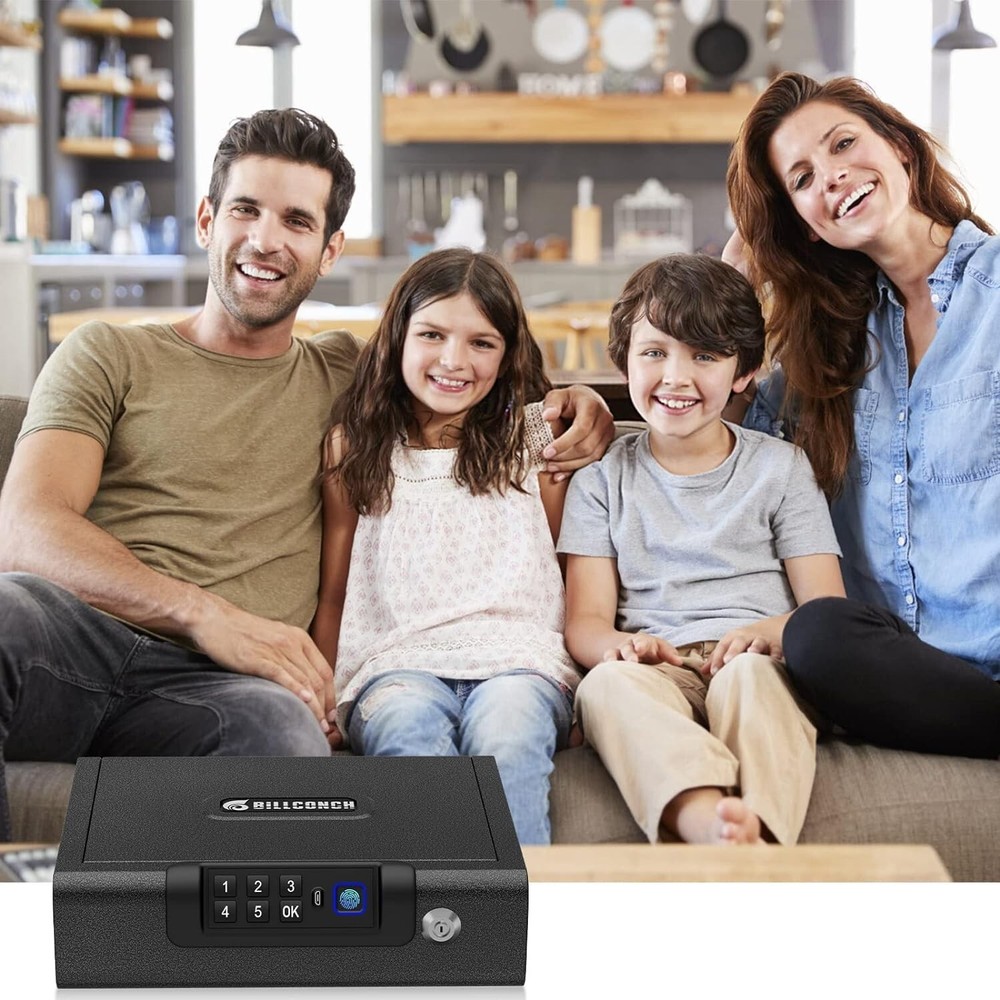 Enhanced Security Biometric Pistol Safe – Key & PIN Unlock with USB Charging