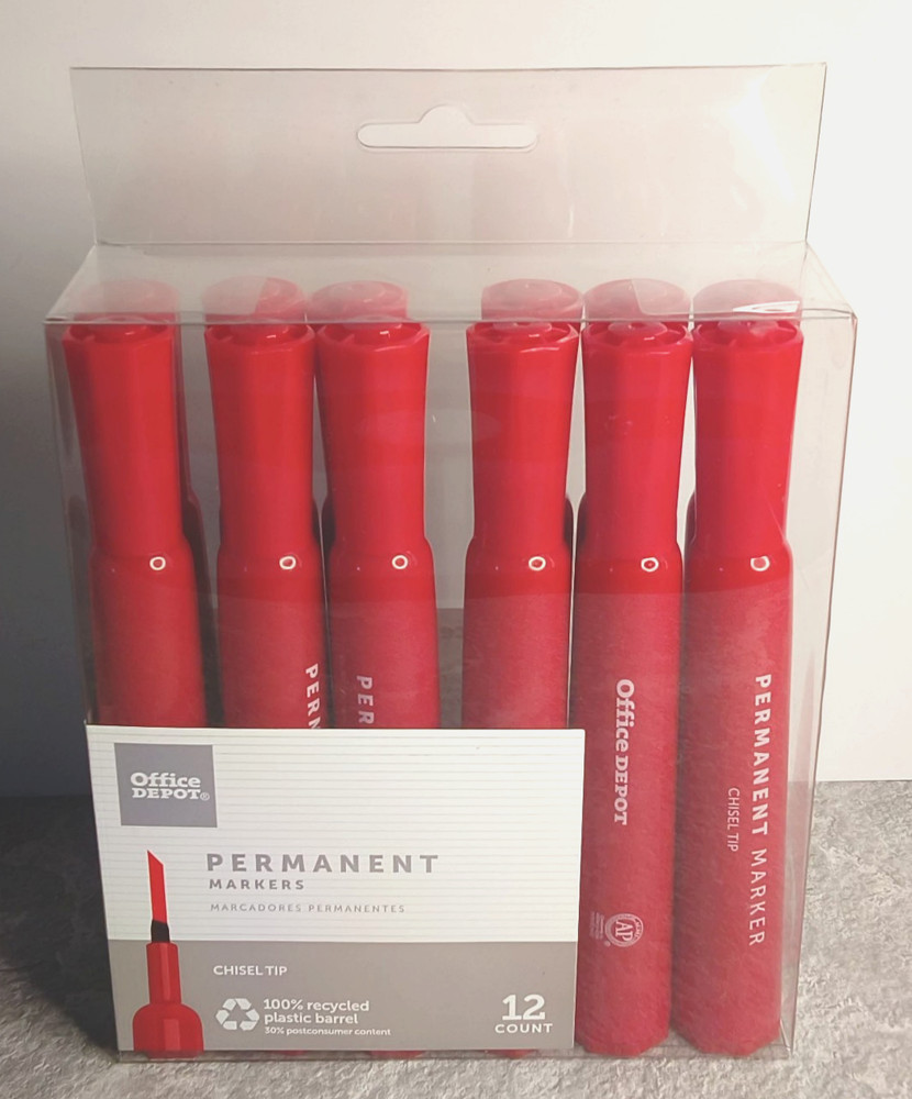 CHISEL-TIP PERMANENT MARKERS ~ RED / 12-PACK / Office Depot