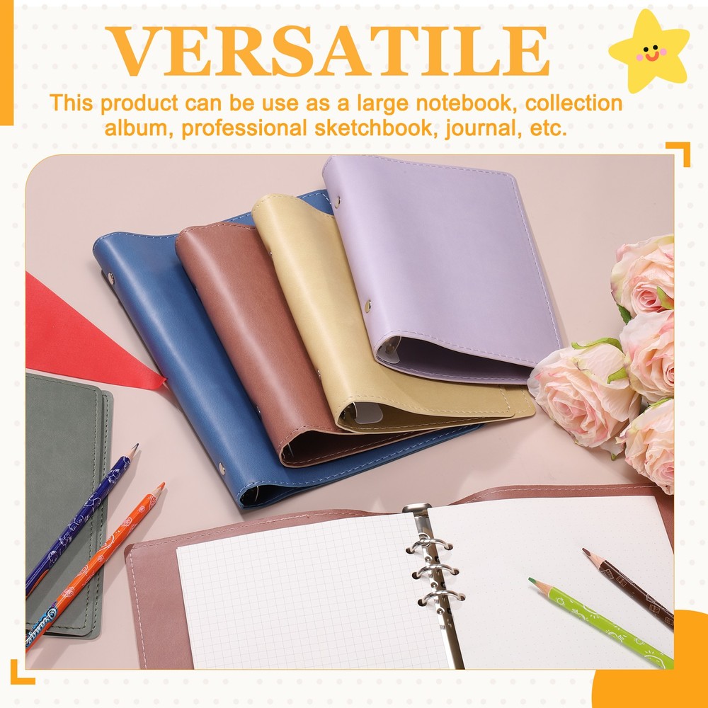 A5 PU Leather Binder Protector, 6 Ring Loose Leaf Notebook Protector, Red