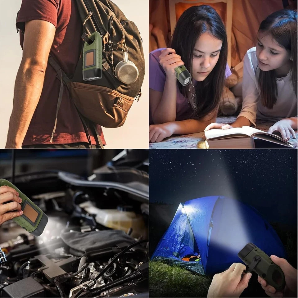 Hand Crank Solar Powered Flashlights,Compact Rechargeable LED Flashlight Hand...
