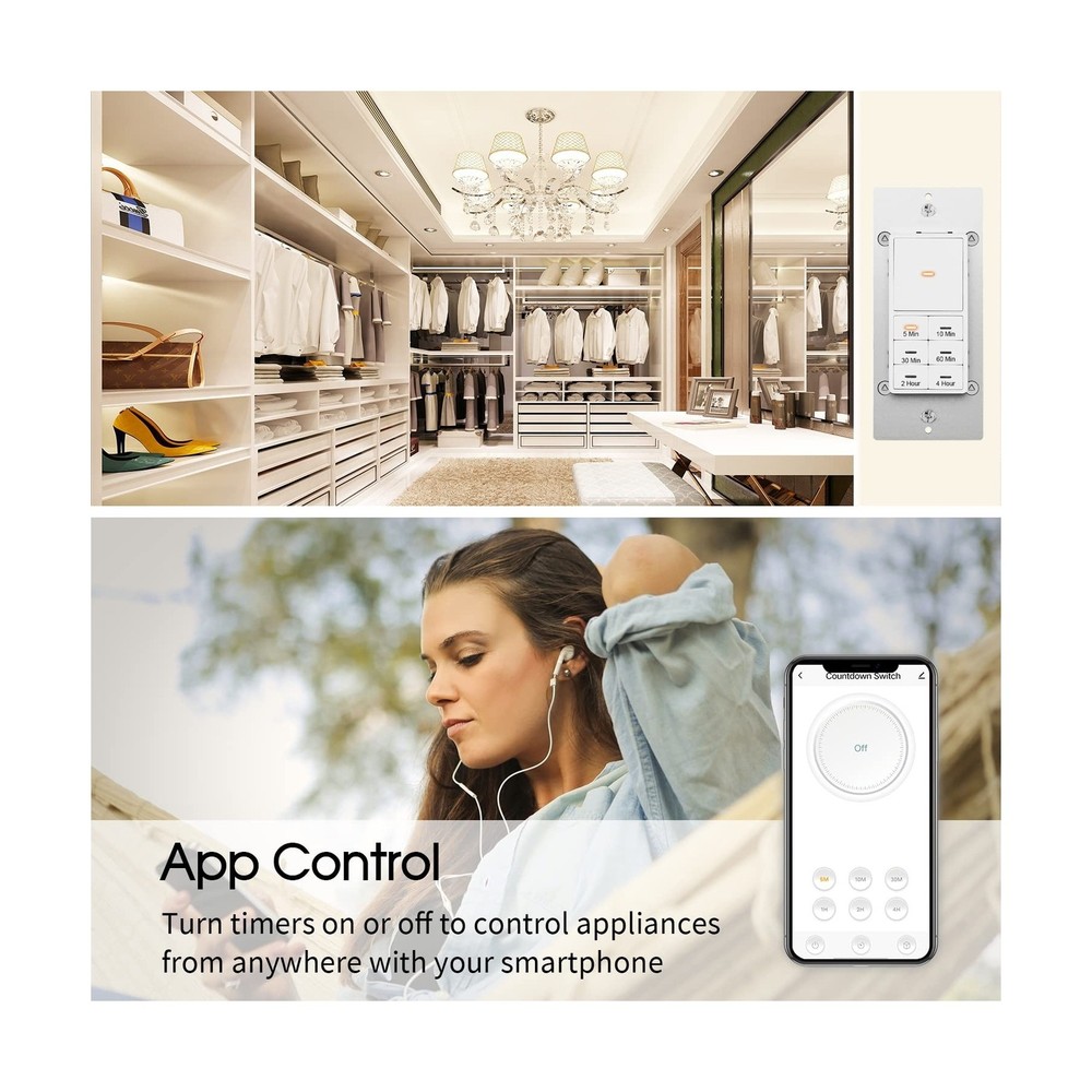Minoston WiFi Timer Switch - Smart Countdown Timer, 5-15-30 Minutes... Fast Ship