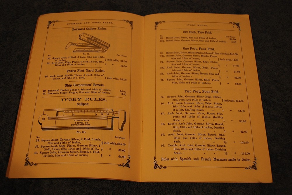 1867 STANLEY RULE & LEVEL CO. Tool Catalog - E.A. Stearns Ivory Rules, Planes