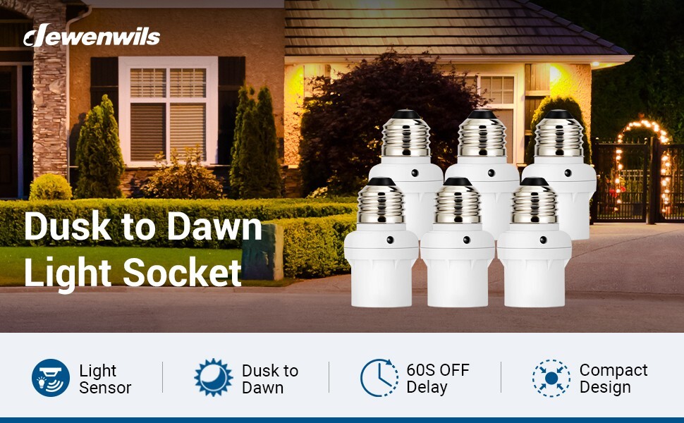 DEWENWIL 6 Pack Light Sensor Socket Dusk to Dawn Sensor Socket Light Bulb Socket