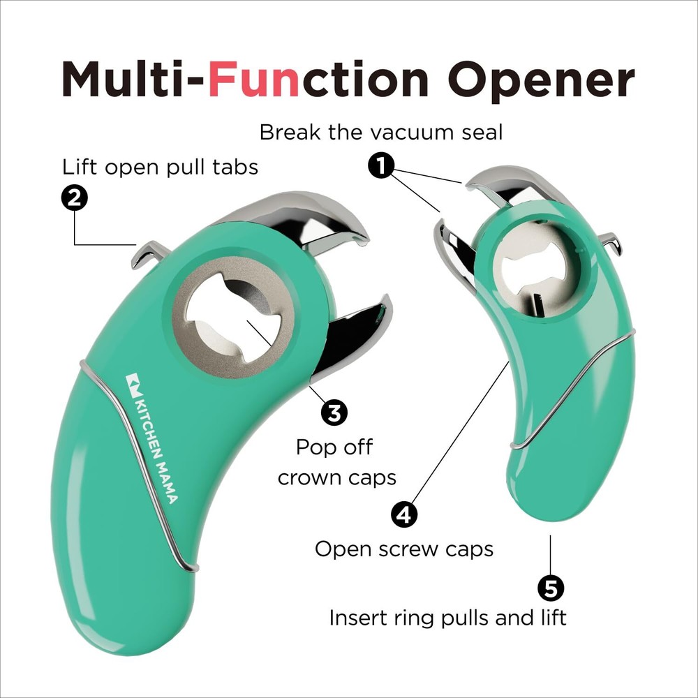 Multifunction Opener for Weak Hands Magnetic Pull Tab Jar and Bottle Opener
