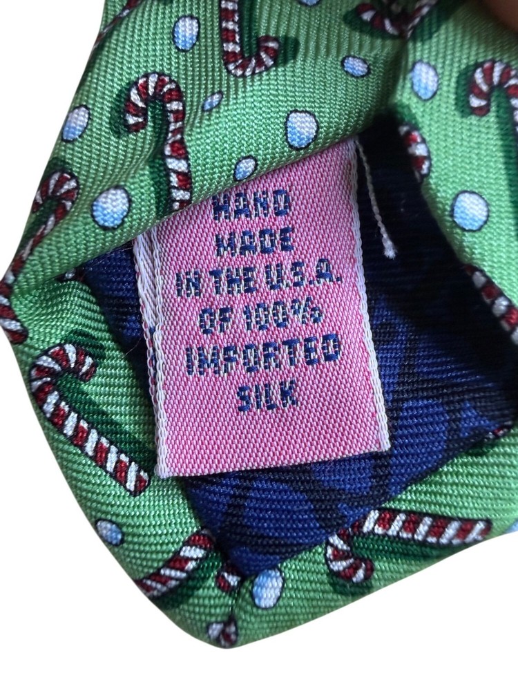Vineyard Vines Mens Green Silk Candy Cane Patterned Tie