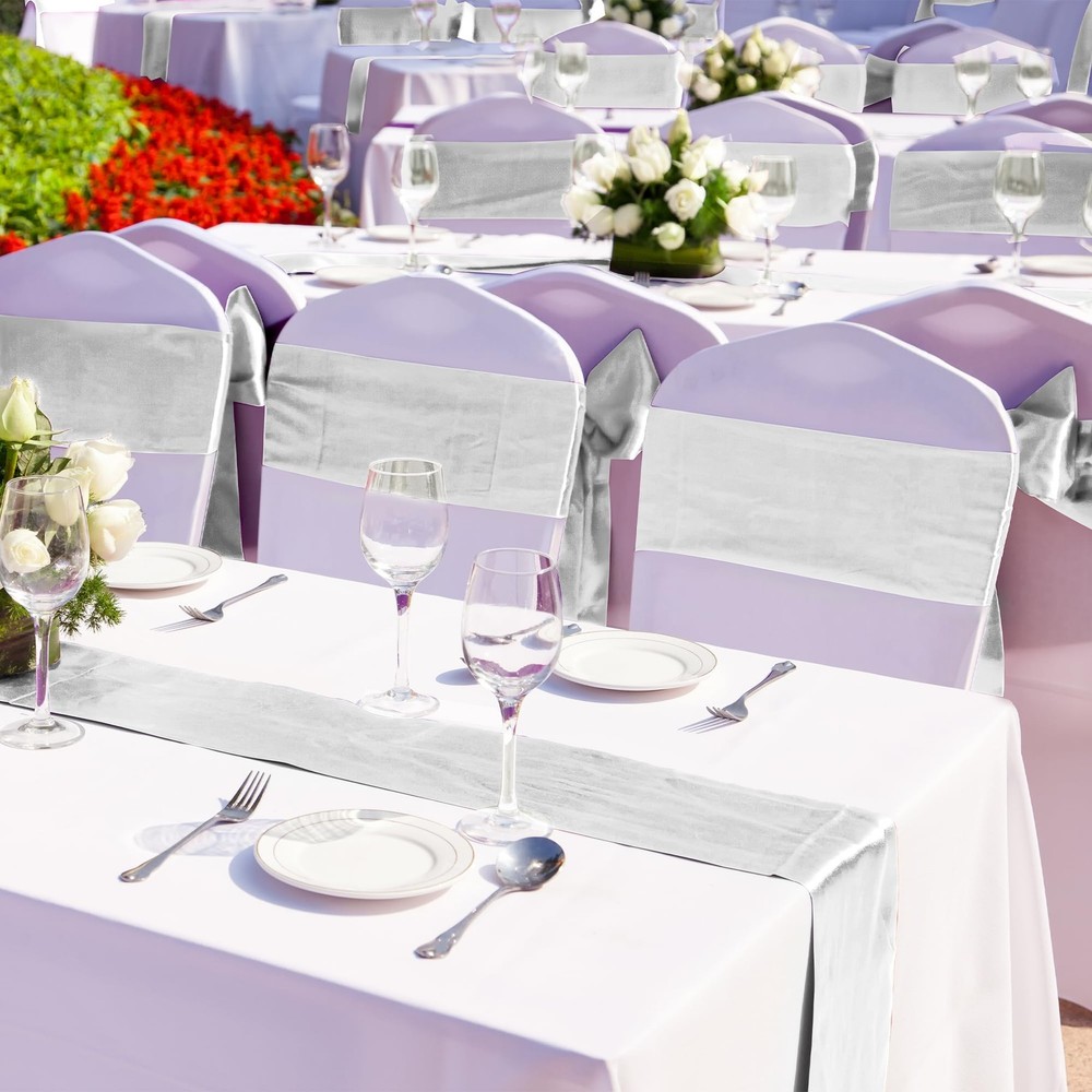Satin Table Runner 12x108 Inch Light Silver Wedding Decoration 4 PCS