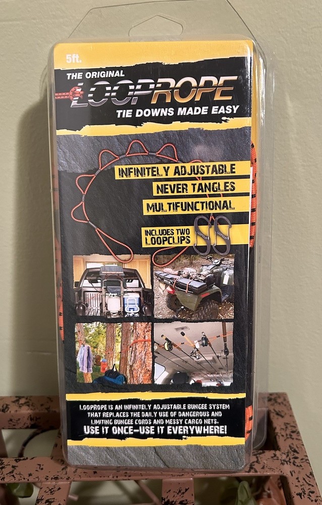 LoopRope Loop Rope Multi-Purpose 5 Ft. Tie Down Fastening System ~ Orange Black