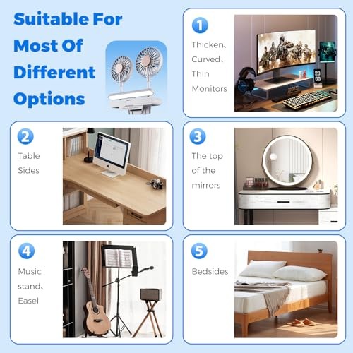 Space-Saving Clip Fan Light, USB-Powered Cooling 3D Fan Study Glacier Silver