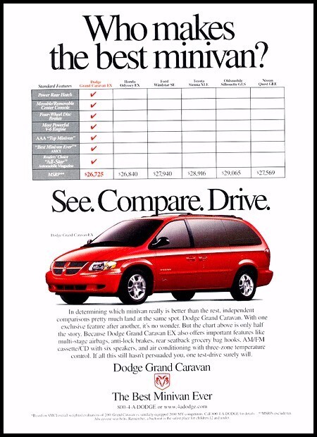 2001 Dodge Caravan - best minivan - Original Advertisement Car Print Ad D88