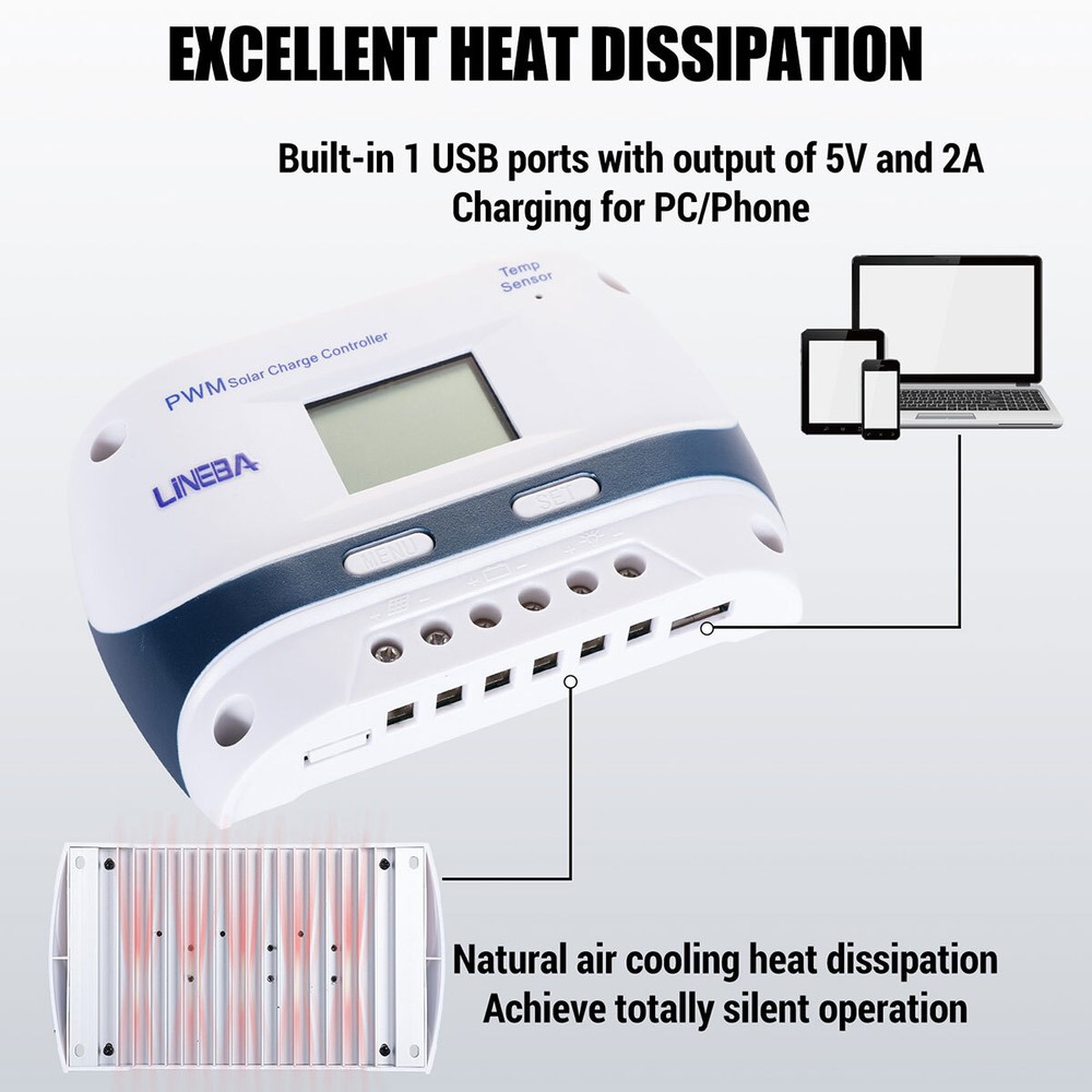 100A 60A 30A PWM Solar Panel Regulator Charge Controller Auto 12V/24V/48V USB