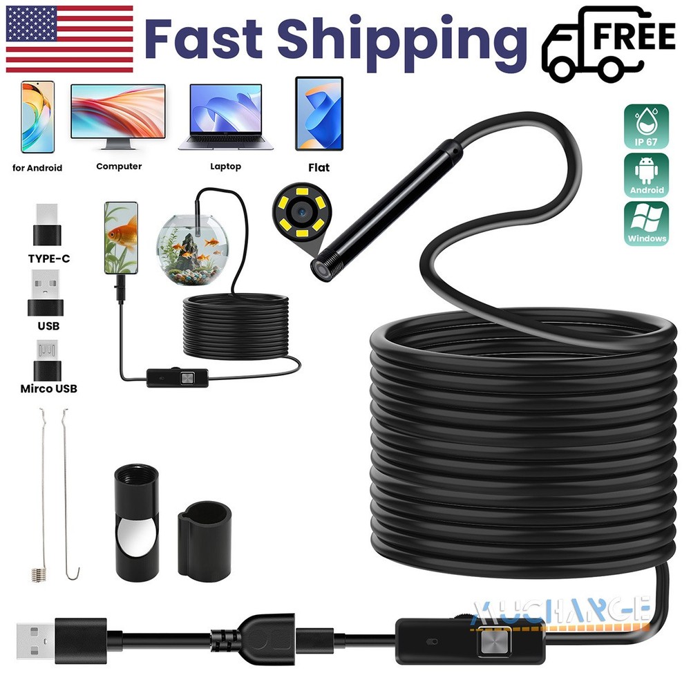 16.4ft Endoscope Camera with Light Inspection Camera Waterproof For Android PC