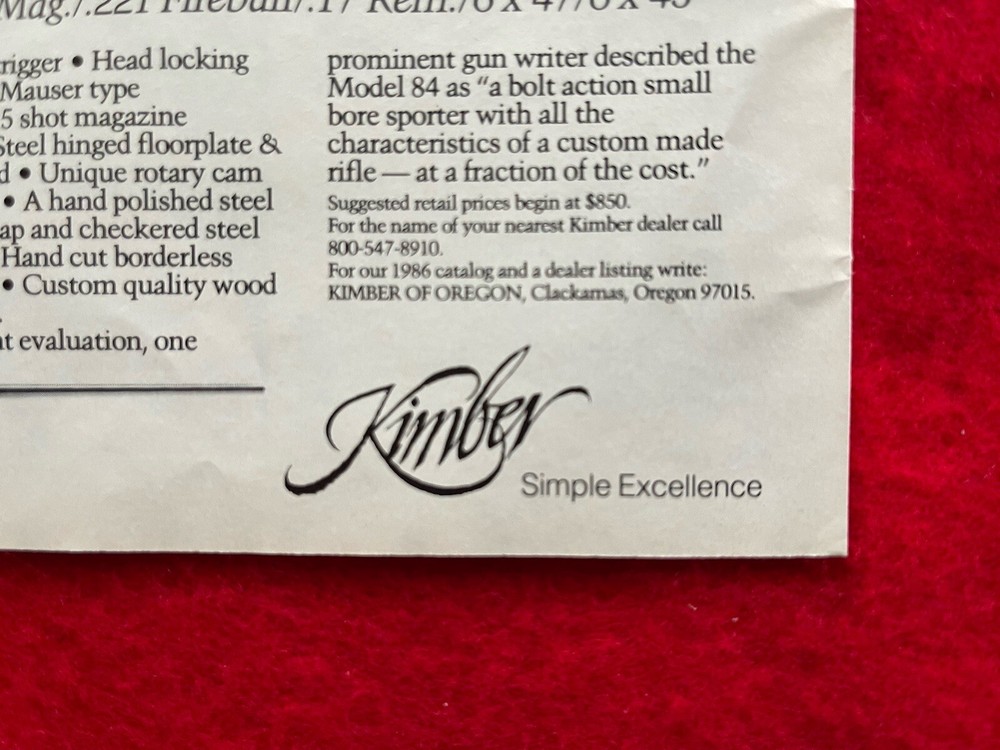 Kimber Model 84 1986 Print Ad Mauser Type Bolt Action