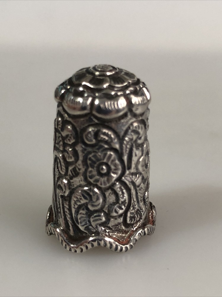 Silver Asian INDIAN Thimble with FLOWERS
