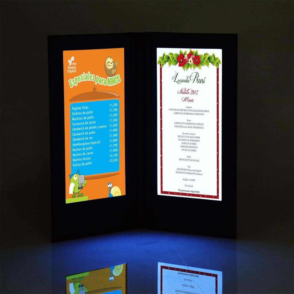 WeChef LED Back Lit Light Menu Holder Cover Folding Double Panel Fits 5"x11"