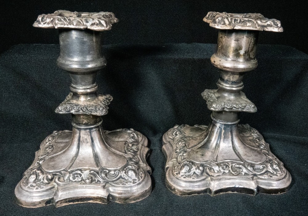 Candle Holders 2 Antique Silver-Plated Ornate 5 1/2"