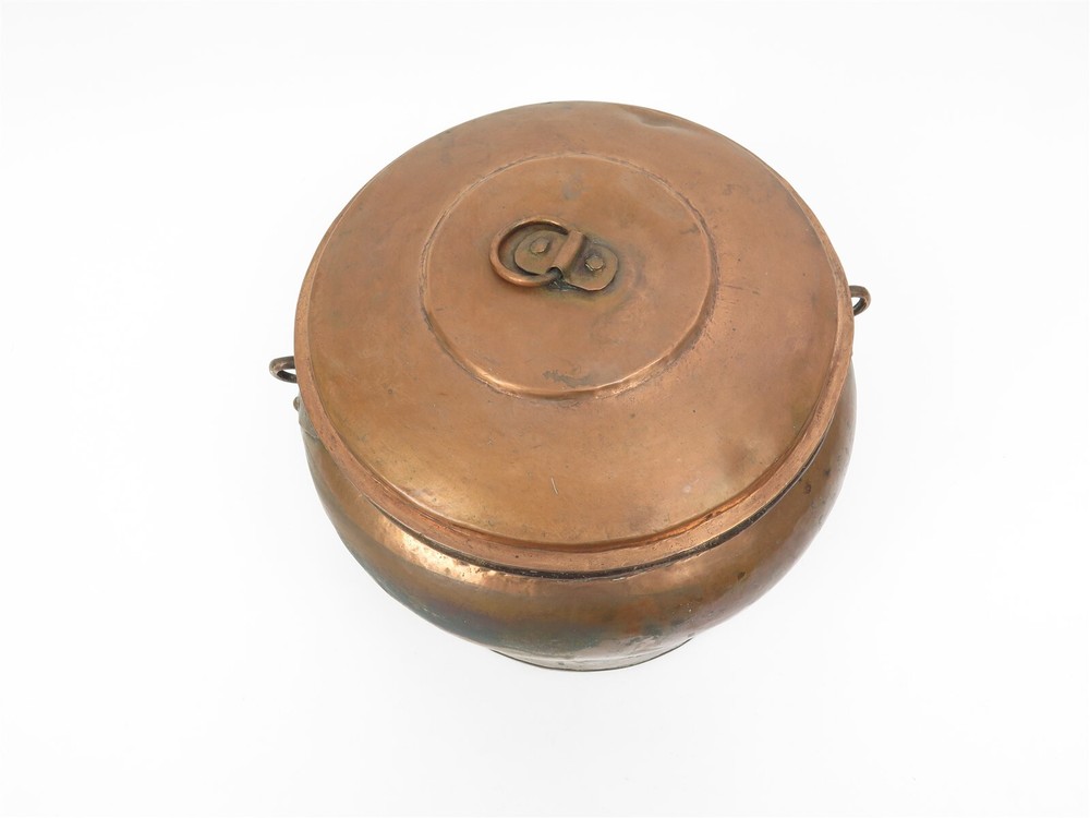 Antique Large Rustic Copper Lidded Cachepot Seed Pot Urn 12" x 11" tall