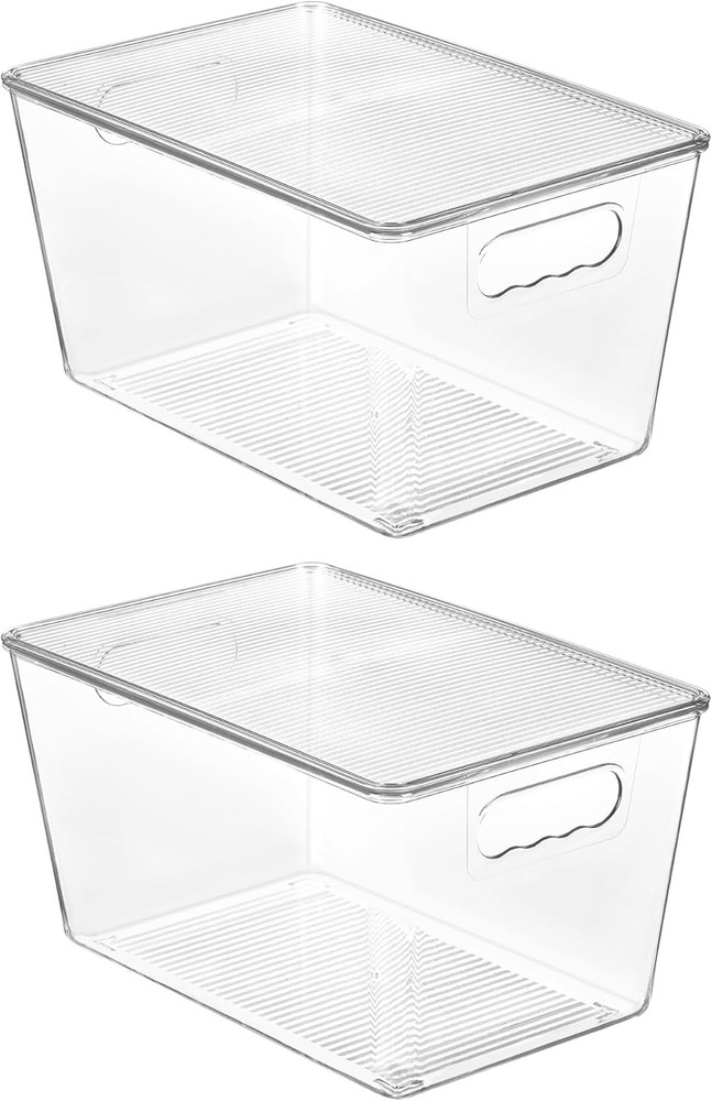 6 Pack Clear Stackable Storage Bins W/ Lids Medium Plastic Containers W/ Handle
