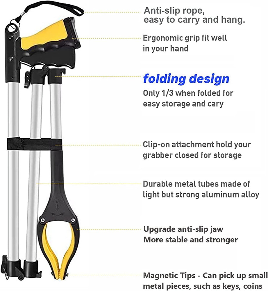 43" Foldable Extra Long Grabbers for Elderly Grab It Reaching Tool Heavy Duty