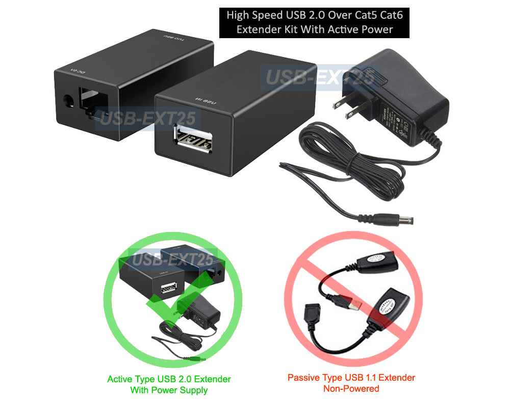 Premium USB 2.0 Range Extender Active Powered Max 200FT Over RJ45 Cat5 Cat6 Cabl