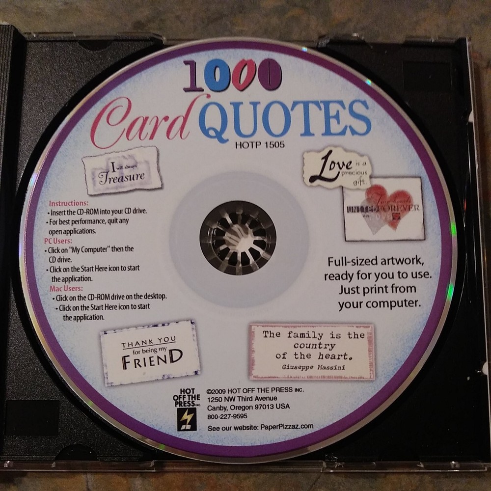 Hot Off The Press 1000 Card Quotes Computer CD Mac PC Artwork Instructions