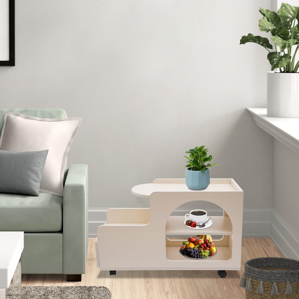 3-Tier Mobile Trolley Sofa Side Table Rolling Cart Storage Organizer with Wheels