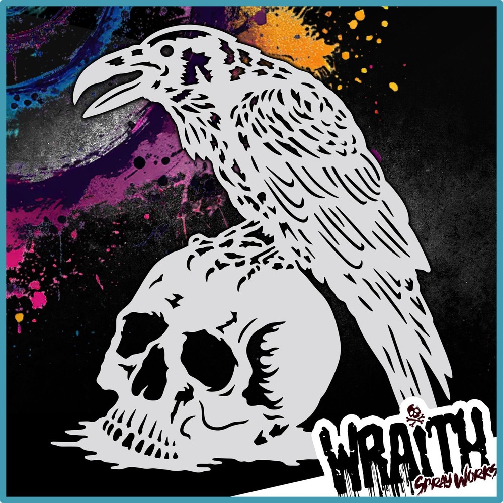 Skull Raven #2 - Reusable Airbrush Stencil Template
