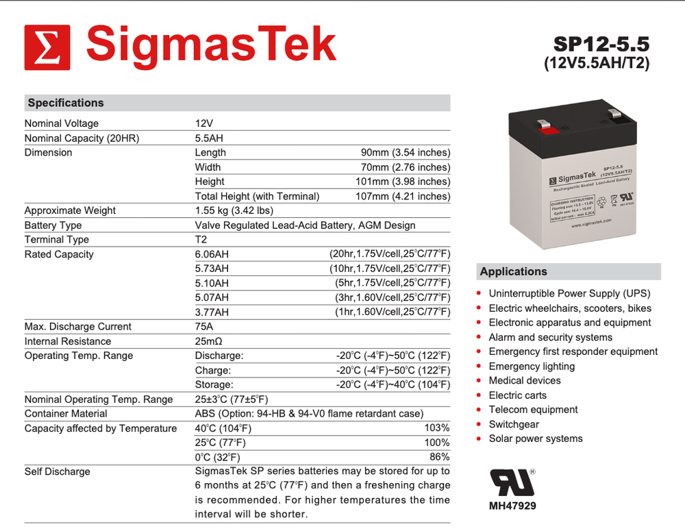 12V 5AH Battery Replacement for Mighty Max ML5-12 by SigmasTek