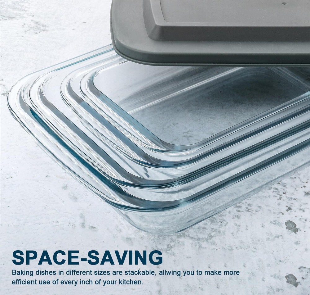 8 Piece DeepGlass Baking Pan Set, Rectangular Glass Baking Pan Set with Lid,Gray