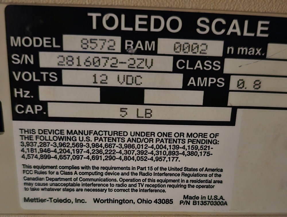 Toledo Scale Model 8572 | 5 pound capacity | w/power supply