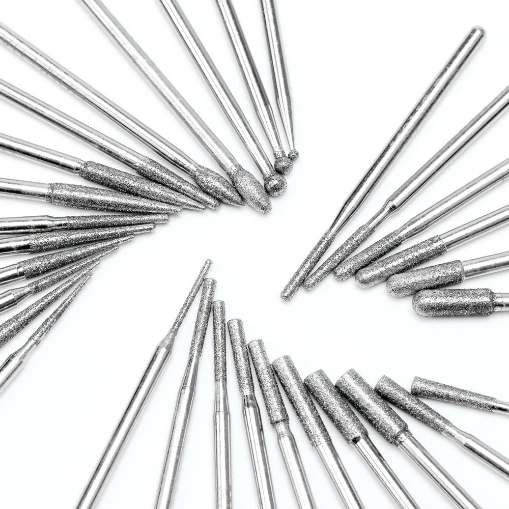 30Pcs Diamond Grinding Bits Set Stone Carving Tools 3/32" Shank for Nail Drill