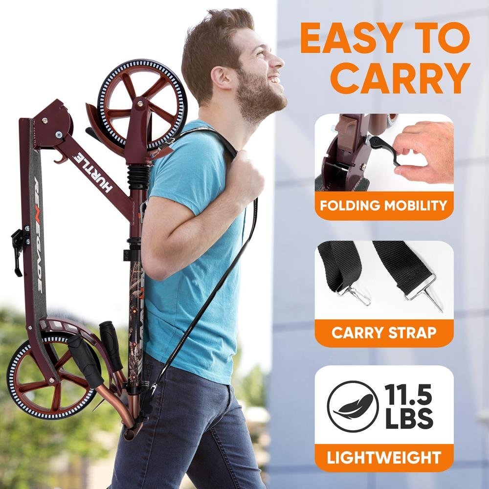 Hurtle Adjustable Lightweight and Foldable Kick Scooter High Impact Wheels