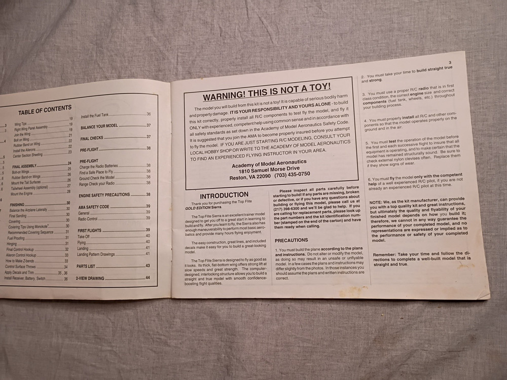 Top Flite Sierra Instruction Book