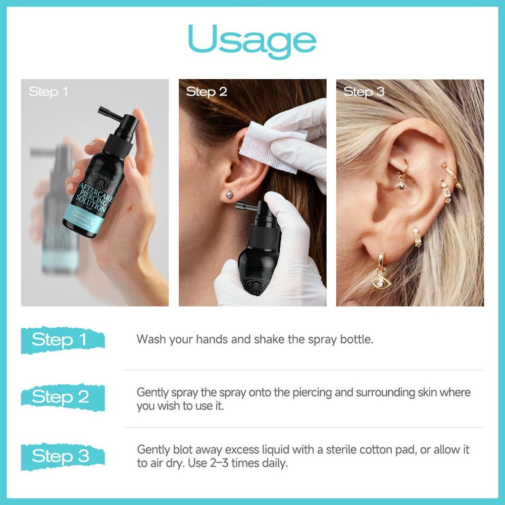 50ml Piercing Cleaning Solution - Saline Solution Piercing Aftercare For Ear Pie