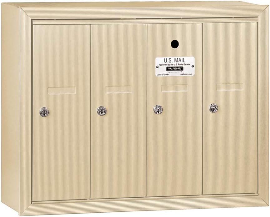 Salsbury Vertical Mailbox 4 Doors Sandstone Surface Mounted USPS Access- 3504SSU