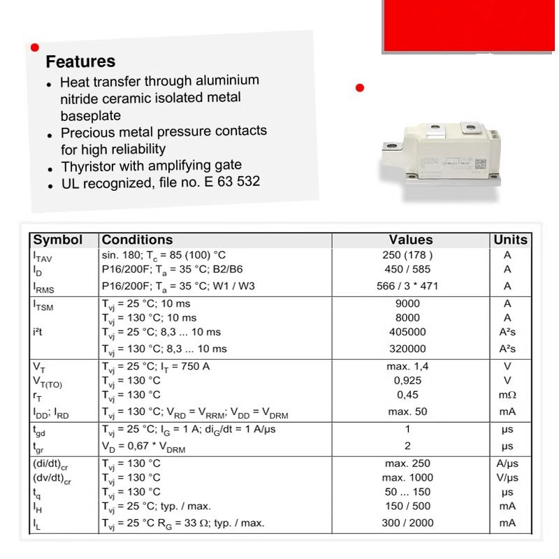 1pcs SEMIKRON SCR Module SKKT250/16E